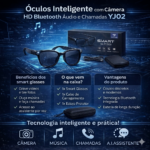 Óculos Inteligente com Câmera HD Bluetooth Áudio e Chamadas - Imagem 4